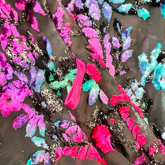 Kimono Women XL Multicolored Floral Sheer Witchy Goth Beaded Dark Moody Duster - Picture 4 of 5